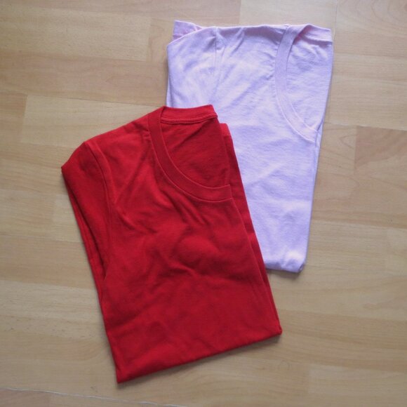 Bundle of Two American Apparel Long Cotton Tees Cherry Red & Baby Pink S Small - Picture 5 of 5